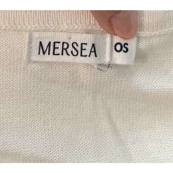 Mersea White & Blue Striped Long Sleeve Heart Elbow Women's Sweater Size OS - Picture 3 of 5